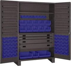 Durham - 2 Shelf 69 Bin Storage Cabinet - Steel, 48" Wide x 24" Deep x 78" High, Blue - USA Tool & Supply