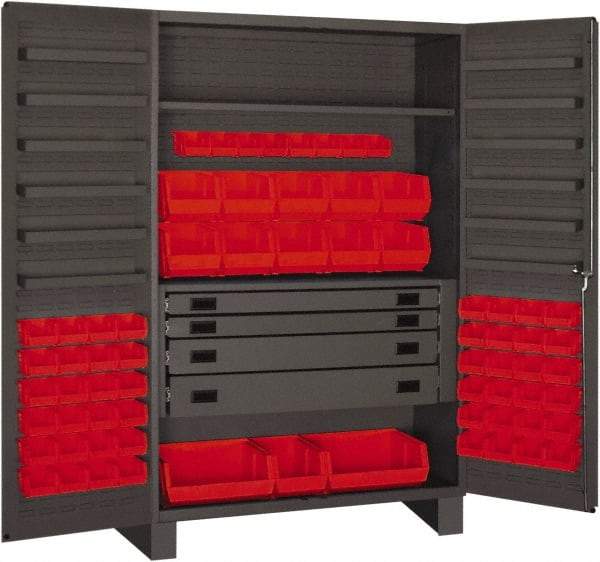 Durham - 2 Shelf 69 Bin Storage Cabinet - Steel, 48" Wide x 24" Deep x 72" High, Gray - USA Tool & Supply