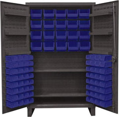 Durham - 2 Shelf 84 Bin Storage Cabinet - Steel, 48" Wide x 24" Deep x 78" High, Blue - USA Tool & Supply