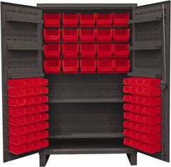 Durham - 2 Shelf 84 Bin Storage Cabinet - Steel, 48" Wide x 24" Deep x 78" High, Red - USA Tool & Supply