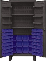 Durham - 2 Shelf 60 Bin Storage Cabinet - Steel, 36" Wide x 24" Deep x 78" High, Blue - USA Tool & Supply