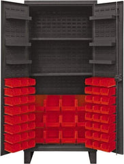 Durham - 2 Shelf 60 Bin Storage Cabinet - Steel, 36" Wide x 24" Deep x 78" High, Red - USA Tool & Supply
