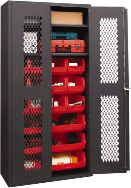 Durham - 2 Shelf 18 Bin Storage Cabinet - Steel, 36" Wide x 18" Deep x 72" High, Red - USA Tool & Supply