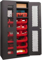 Durham - 2 Shelf 18 Bin Storage Cabinet - Steel, 36" Wide x 18" Deep x 72" High, Red - USA Tool & Supply