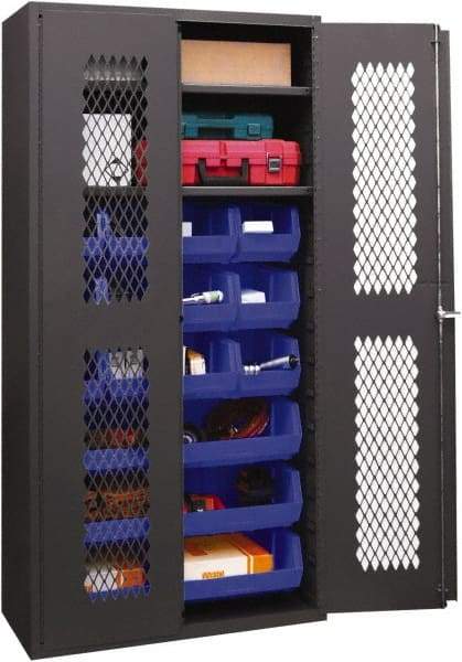 Durham - 2 Shelf 15 Bin Storage Cabinet - Steel, 36" Wide x 18" Deep x 72" High, Blue - USA Tool & Supply