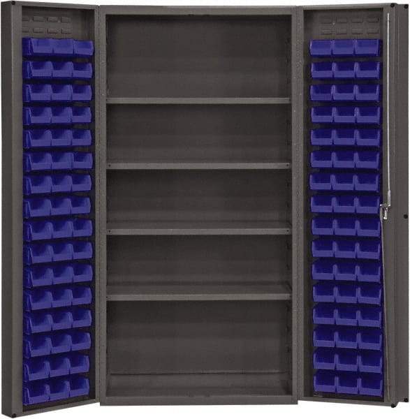 Durham - 4 Shelf 96 Bin Storage Cabinet - Steel, 36" Wide x 24" Deep x 72" High, Blue - USA Tool & Supply