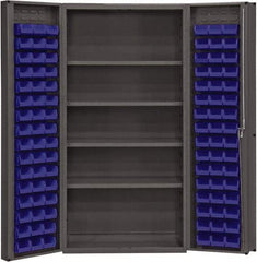Durham - 4 Shelf 96 Bin Storage Cabinet - Steel, 36" Wide x 24" Deep x 72" High, Blue - USA Tool & Supply