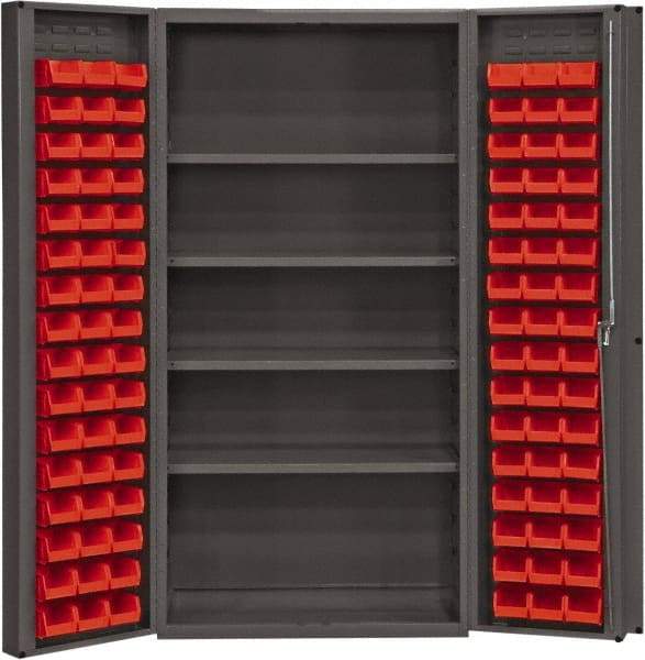 Durham - 4 Shelf 96 Bin Storage Cabinet - Steel, 36" Wide x 24" Deep x 72" High, Red - USA Tool & Supply