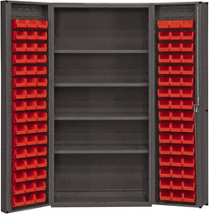 Durham - 4 Shelf 96 Bin Storage Cabinet - Steel, 36" Wide x 24" Deep x 72" High, Red - USA Tool & Supply