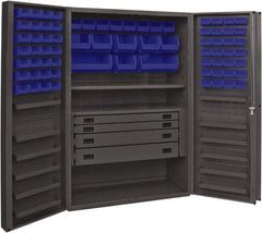 Durham - 2 Shelf 72 Bin Storage Cabinet - Steel, 48" Wide x 24" Deep x 72" High, Blue - USA Tool & Supply