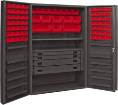 Durham - 2 Shelf 72 Bin Storage Cabinet - Steel, 48" Wide x 24" Deep x 72" High, Red - USA Tool & Supply