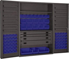 Durham - 2 Shelf 69 Bin Storage Cabinet - Steel, 48" Wide x 24" Deep x 72" High, Blue - USA Tool & Supply