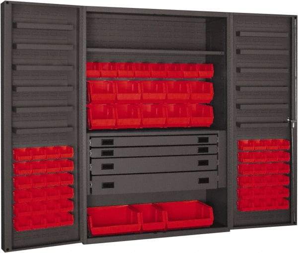 Durham - 2 Shelf 69 Bin Storage Cabinet - Steel, 48" Wide x 24" Deep x 72" High, Red - USA Tool & Supply