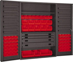 Durham - 2 Shelf 69 Bin Storage Cabinet - Steel, 48" Wide x 24" Deep x 72" High, Red - USA Tool & Supply