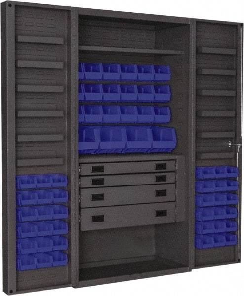 Durham - 2 Shelf 58 Bin Storage Cabinet - Steel, 36" Wide x 24" Deep x 72" High, Blue - USA Tool & Supply