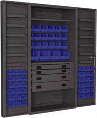 Durham - 2 Shelf 58 Bin Storage Cabinet - Steel, 36" Wide x 24" Deep x 72" High, Blue - USA Tool & Supply