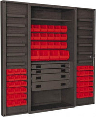 Durham - 2 Shelf 58 Bin Storage Cabinet - Steel, 36" Wide x 24" Deep x 72" High, Red - USA Tool & Supply