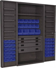 Durham - 2 Shelf 52 Bin Storage Cabinet - Steel, 36" Wide x 24" Deep x 72" High, Blue - USA Tool & Supply