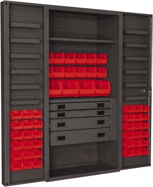 Durham - 2 Shelf 52 Bin Storage Cabinet - Steel, 36" Wide x 24" Deep x 72" High, Red - USA Tool & Supply