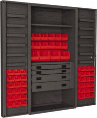 Durham - 2 Shelf 52 Bin Storage Cabinet - Steel, 36" Wide x 24" Deep x 72" High, Red - USA Tool & Supply