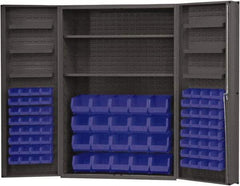 Durham - 2 Shelf 84 Bin Storage Cabinet - Steel, 48" Wide x 24" Deep x 72" High, Blue - USA Tool & Supply