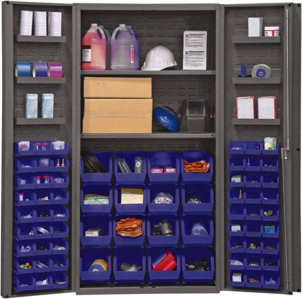 Durham - 2 Shelf 64 Bin Storage Cabinet - Steel, 36" Wide x 24" Deep x 72" High, Blue - USA Tool & Supply