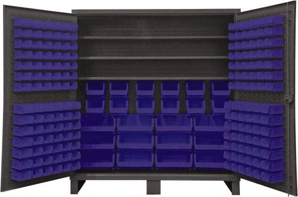 Durham - 3 Shelf 192 Bin Storage Cabinet - Steel, 72" Wide x 24" Deep x 78" High, Blue - USA Tool & Supply