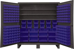 Durham - 3 Shelf 192 Bin Storage Cabinet - Steel, 72" Wide x 24" Deep x 78" High, Blue - USA Tool & Supply