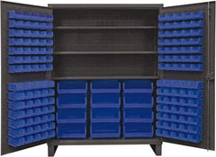 Durham - 3 Shelf 156 Bin Storage Cabinet - Steel, 60" Wide x 24" Deep x 78" High, Blue - USA Tool & Supply