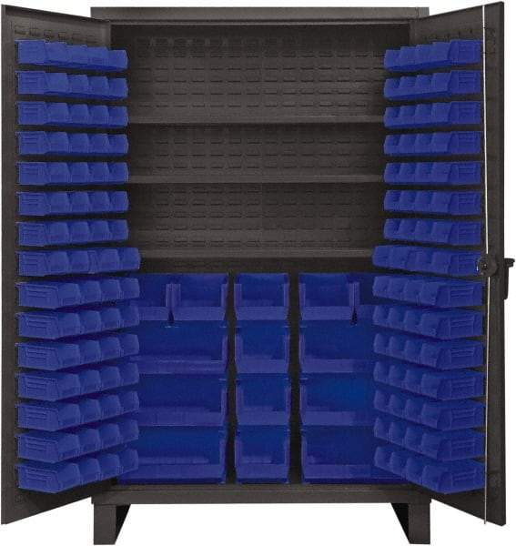 Durham - 3 Shelf 134 Bin Storage Cabinet - Steel, 48" Wide x 24" Deep x 78" High, Blue - USA Tool & Supply
