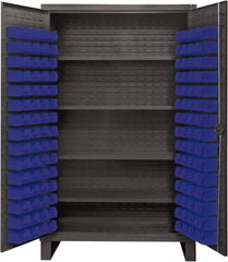 Durham - 4 Shelf 120 Bin Storage Cabinet - Steel, 48" Wide x 24" Deep x 78" High, Blue - USA Tool & Supply