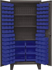 Durham - 3 Shelf 102 Bin Storage Cabinet - Steel, 36" Wide x 24" Deep x 78" High, Blue - USA Tool & Supply