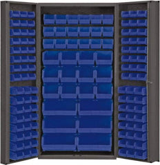 Durham - 132 Bin Storage Cabinet - Steel, 36" Wide x 24" Deep x 72" High, Blue - USA Tool & Supply