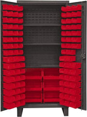 Durham - 3 Shelf 102 Bin Storage Cabinet - Steel, 36" Wide x 24" Deep x 78" High, Red - USA Tool & Supply