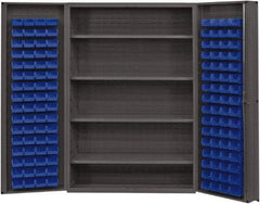 Durham - 4 Shelf 128 Bin Storage Cabinet - Steel, 48" Wide x 24" Deep x 72" High, Blue - USA Tool & Supply