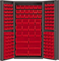 Durham - 132 Bin Storage Cabinet - Steel, 36" Wide x 24" Deep x 72" High, Red - USA Tool & Supply