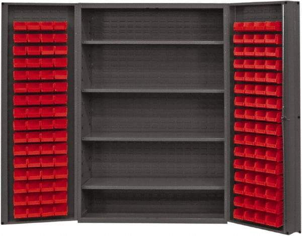 Durham - 4 Shelf 128 Bin Storage Cabinet - Steel, 48" Wide x 24" Deep x 72" High, Red - USA Tool & Supply