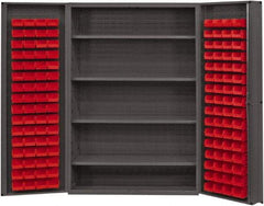 Durham - 4 Shelf 128 Bin Storage Cabinet - Steel, 48" Wide x 24" Deep x 72" High, Red - USA Tool & Supply
