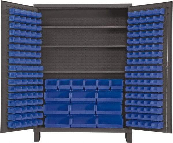 Durham - 3 Shelf 185 Bin Storage Cabinet - Steel, 60" Wide x 24" Deep x 84" High, Blue - USA Tool & Supply