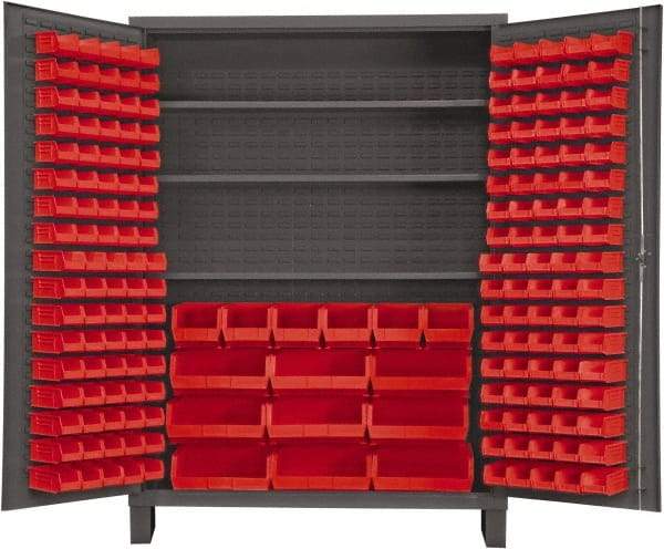 Durham - 3 Shelf 185 Bin Storage Cabinet - Steel, 60" Wide x 24" Deep x 84" High, Red - USA Tool & Supply