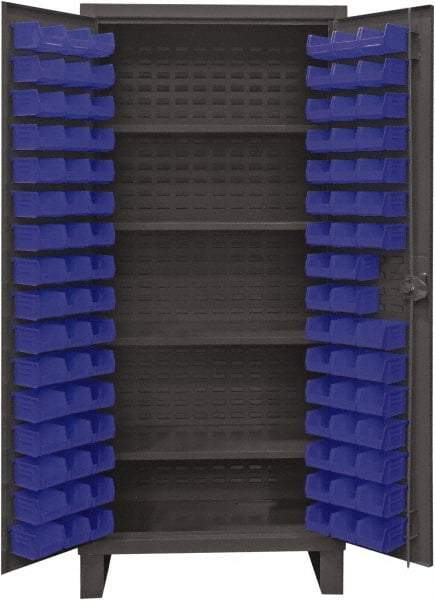 Durham - 4 Shelf 96 Bin Storage Cabinet - Steel, 36" Wide x 24" Deep x 78" High, Blue - USA Tool & Supply