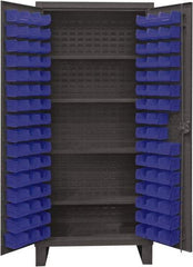 Durham - 4 Shelf 96 Bin Storage Cabinet - Steel, 36" Wide x 24" Deep x 78" High, Blue - USA Tool & Supply