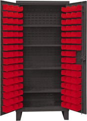 Durham - 4 Shelf 96 Bin Storage Cabinet - Steel, 36" Wide x 24" Deep x 78" High, Red - USA Tool & Supply