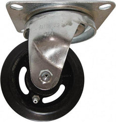 Fairbanks - 4" Diam x 1-1/2" Wide x 5-1/4" OAH Top Plate Mount Swivel Caster - Mold on Rubber, 200 Lb Capacity, Roller Bearing, 4 x 5" Plate - USA Tool & Supply
