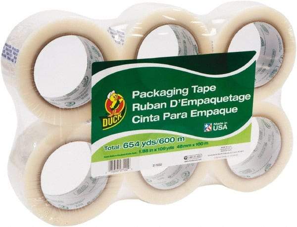 Duck - 1-7/8" x 110 Yd Clear Acrylic Adhesive Packaging Tape - Polypropylene Film Backing, 1.9 mil Thick, 25 Lb Tensile Strength, Series DUC - USA Tool & Supply