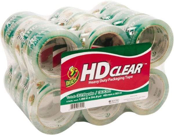 Duck - 1-7/8" x 55 Yd Clear Acrylic Adhesive Packaging Tape - Polypropylene Film Backing, 2.6 mil Thick, 31 Lb Tensile Strength, Series DUC - USA Tool & Supply