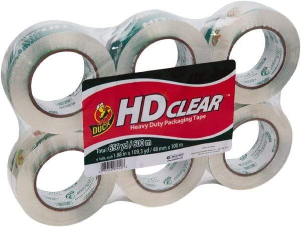 Duck - 1-7/8" x 110 Yd Clear Acrylic Adhesive Packaging Tape - Polypropylene Film Backing, 2.6 mil Thick, 31 Lb Tensile Strength, Series DUC - USA Tool & Supply