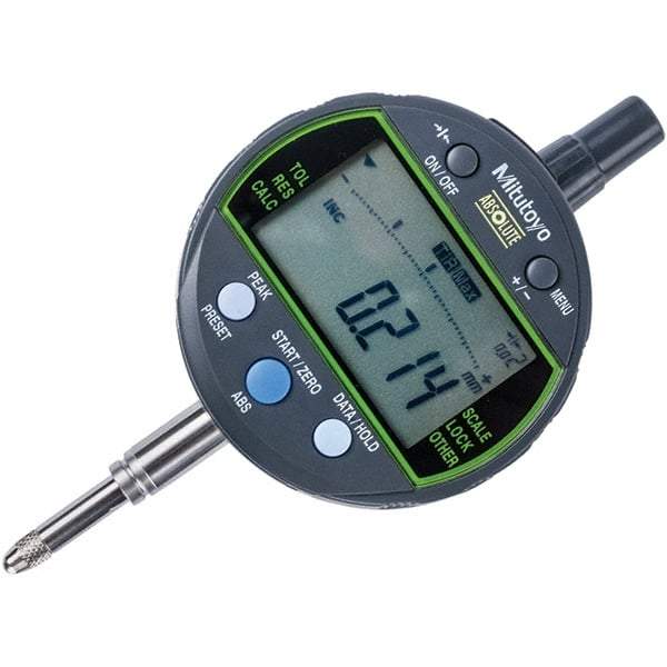 Mitutoyo - 0 to 12.7mm Range, 0.001 & 0.01mm Graduation, Electronic Drop Inidicator - Flat Back, 0.003mm Accuracy, LCD Display, Metric - USA Tool & Supply
