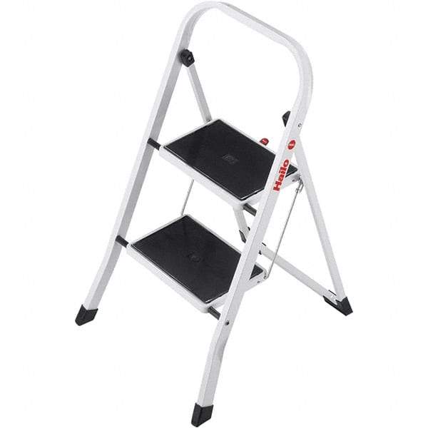 Hailo - 2 Steps, 2' 7" High, EN14183 Rating, Tubular Steel Step Ladder - 330 Lb Capacity, 18-1/2" Base Width - USA Tool & Supply