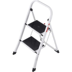 Hailo - 2 Steps, 2' 7" High, EN14183 Rating, Tubular Steel Step Ladder - 330 Lb Capacity, 18-1/2" Base Width - USA Tool & Supply